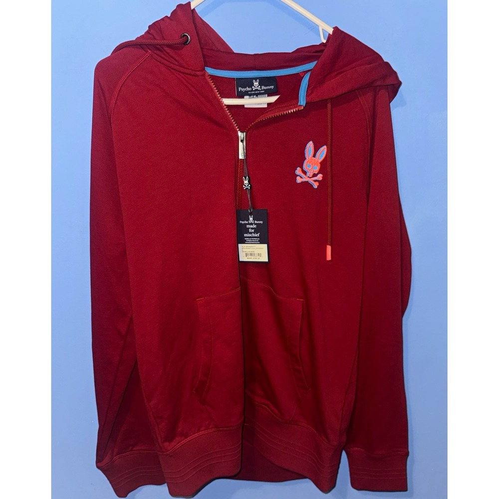 Psycho Bunny Made for Mischief Mens Red Bennett Full Zip Hoodie S B6H442R1FT